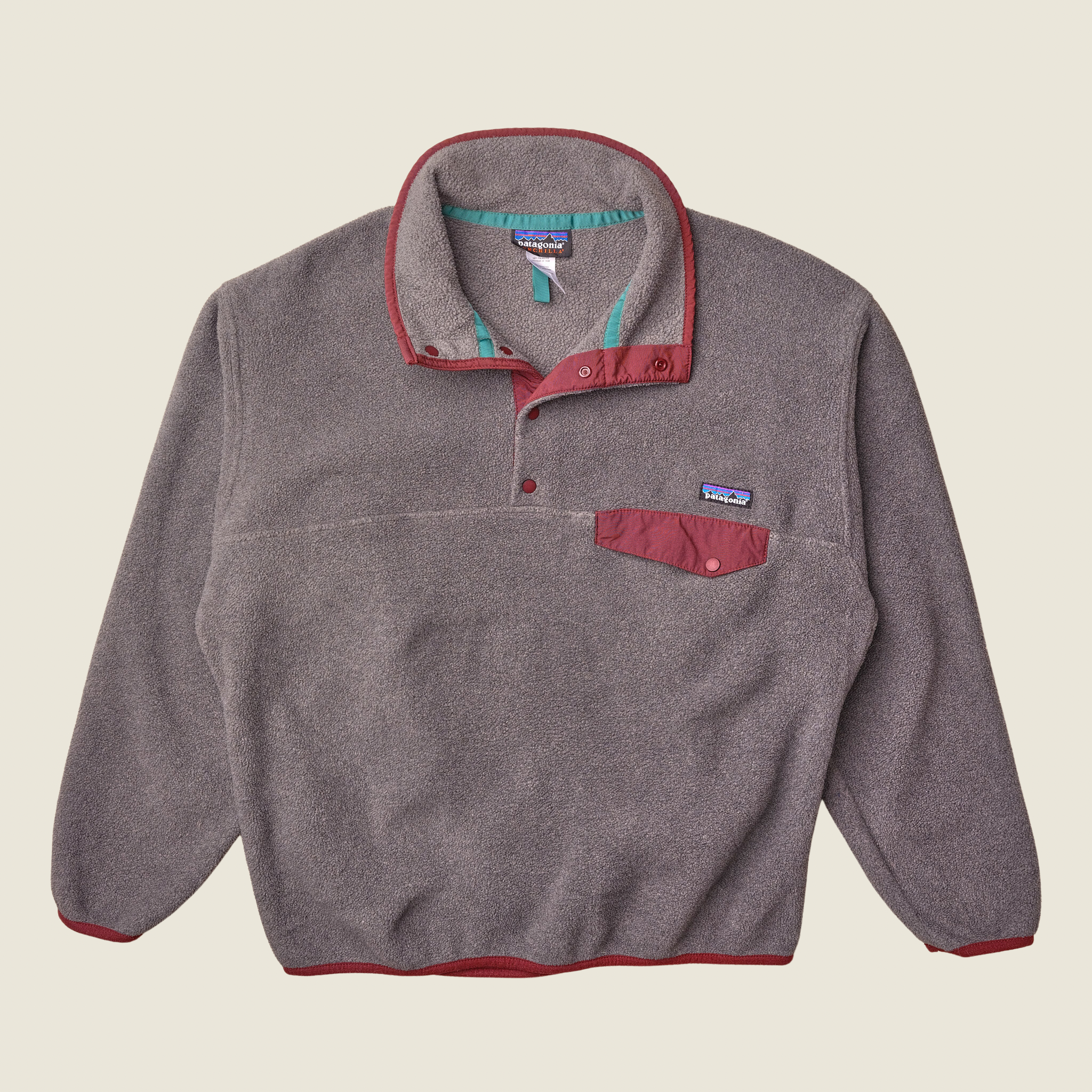 Patagonia Synchilla Snap-T Pullover, Gray/Red (Men’s Medium)