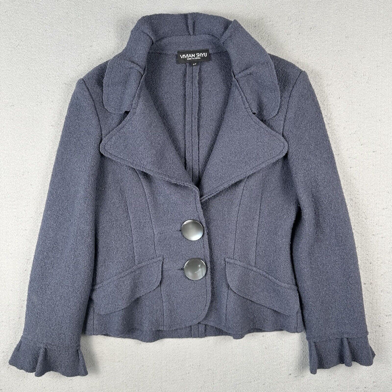 Vivian Shyu Wool Ruffle Button Front Blazer Jacket