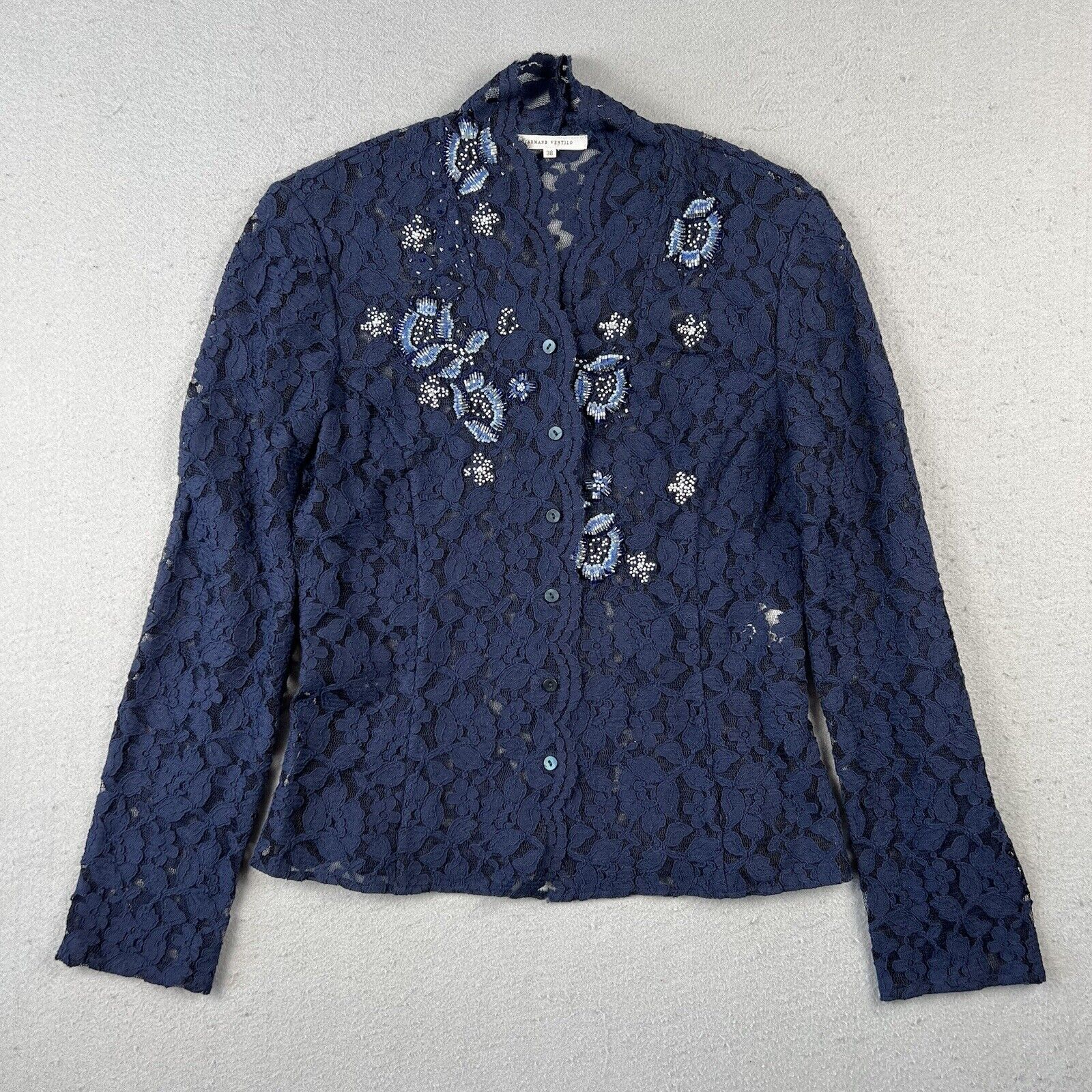 Armand Ventilo Lace Beaded Floral Blazer (38)