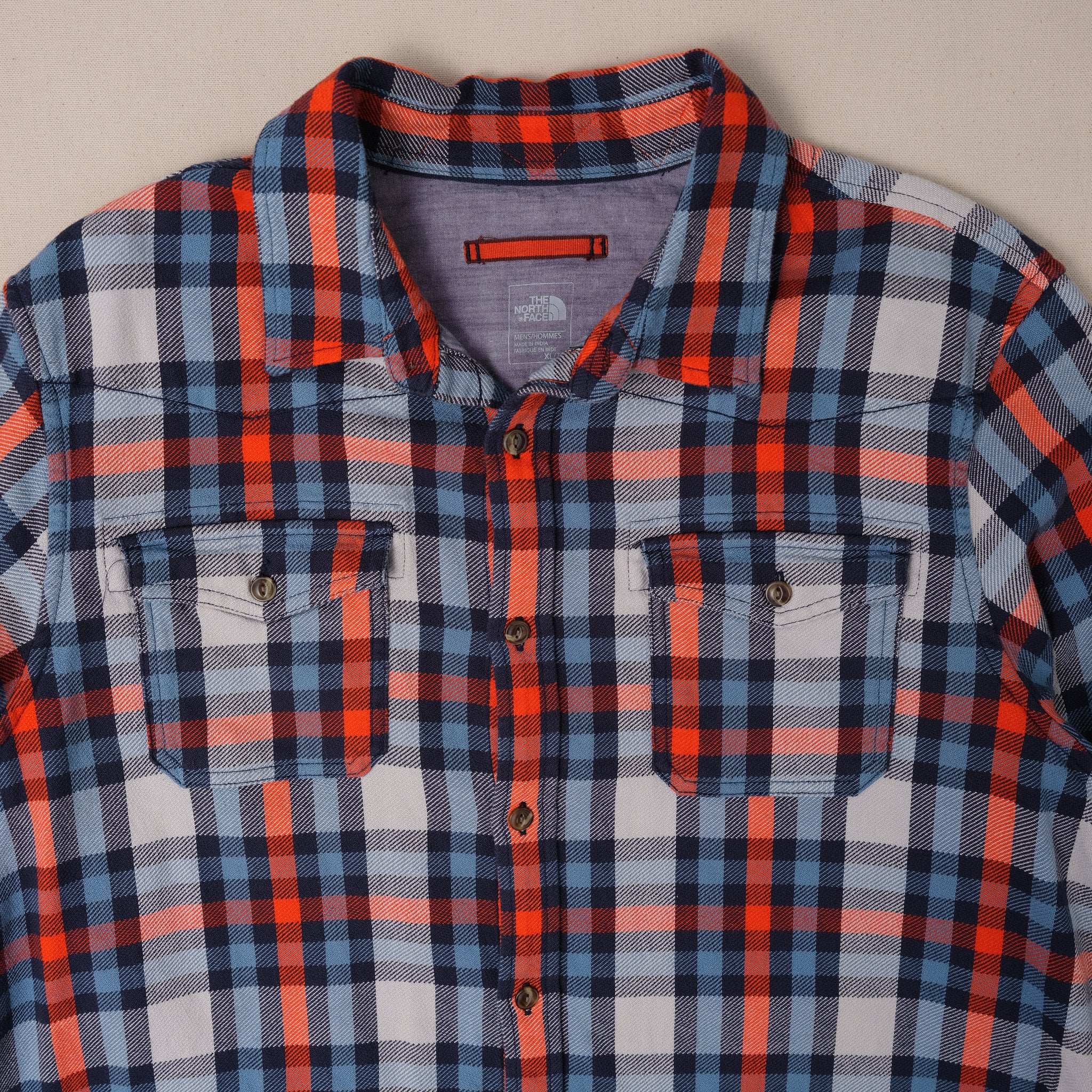 The North Face Plaid Flannel, Blue/Orange (Men’s X-Large)