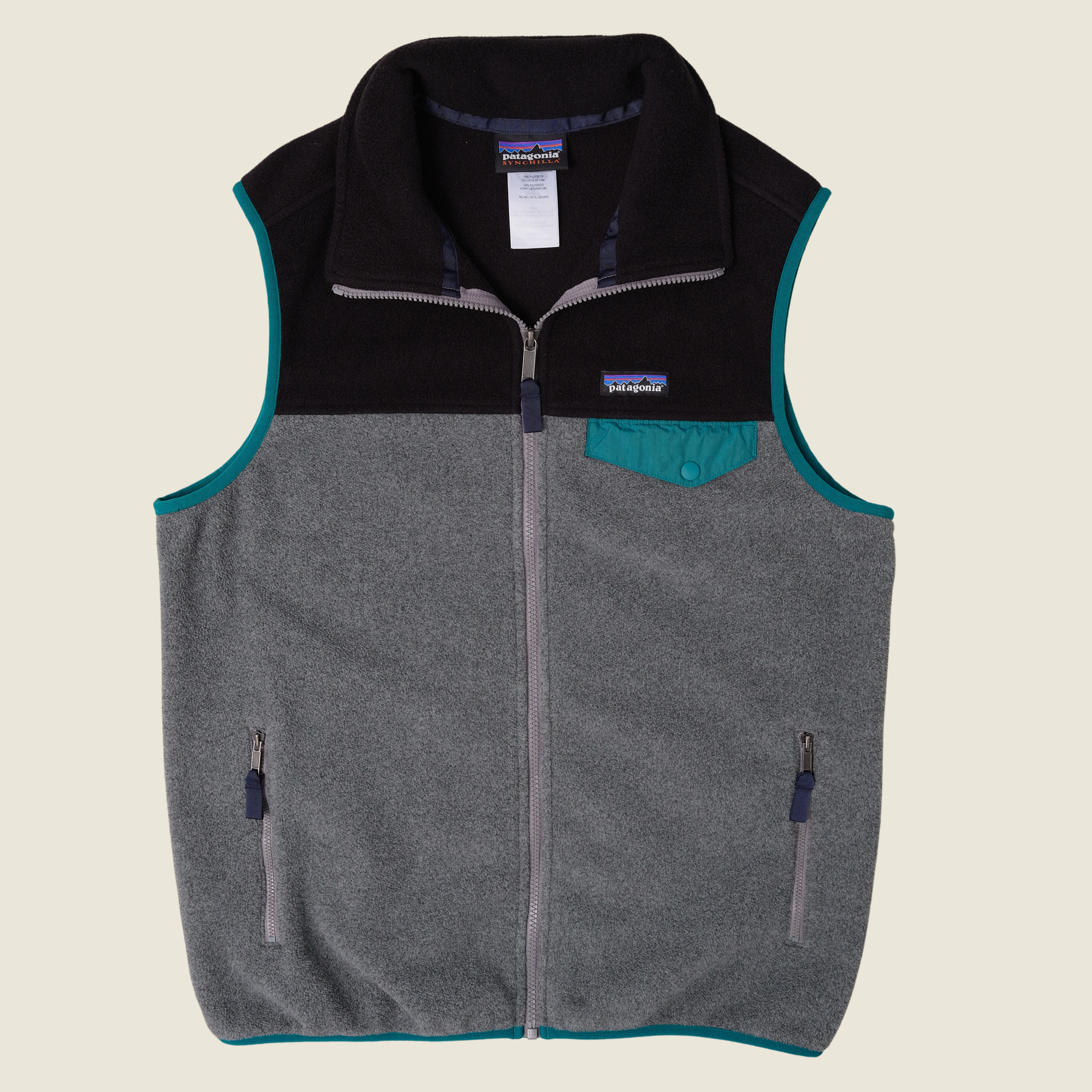 Patagonia LW Synchilla Vest, Black/Gray/Green (Men’s Medium)