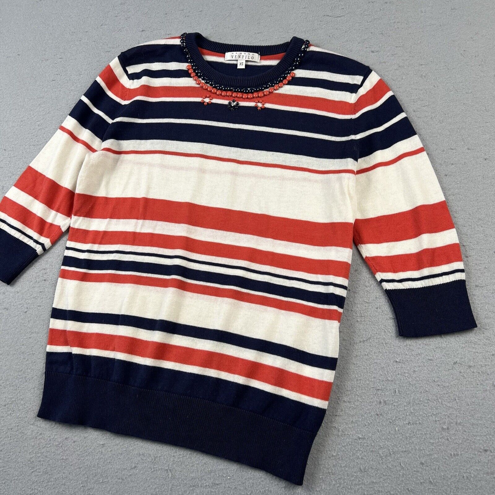 Armand Ventilo Striped 3/4 Sleeve Sweater (XS)